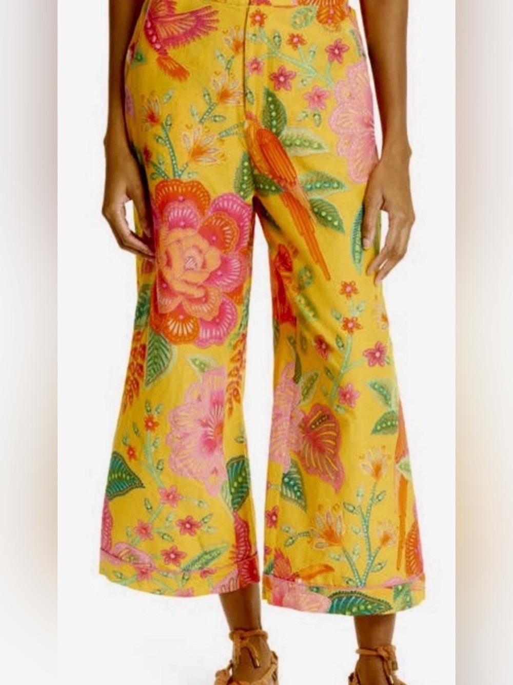 FARM Rio Macaw Bloom 💯 Cotton Wide Leg Pants Size S Sku #151